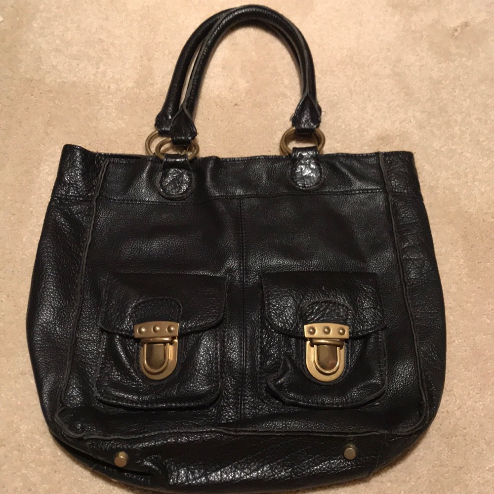 Distressed black gold-buckle purse